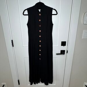 Claude Rene Black Sleeveless Midi Dress Button‎ Front Casual Minimalist Size 8